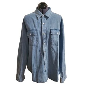 Customized Version Mens Denim Button Down Oversized Shirt Light Blue Wash Sz 2XL